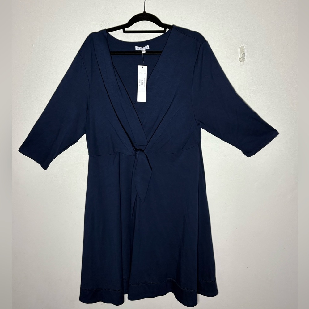 Marybelle 3/4 Sleeve V-Nexk Navy Knee Length Dress w/ tie Size 3X